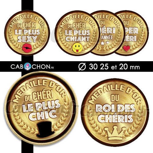 Médaille d'or chéri ☆ 45 images digitales rondes 30 25 et 20 mm mari valentin page d'images cabochon 