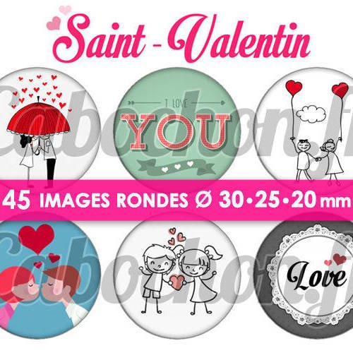 Saint-valentin lll ☆ 45 images digitales rondes 30 25 et 20 mm amour love page d'images cabochons badges miroirs 