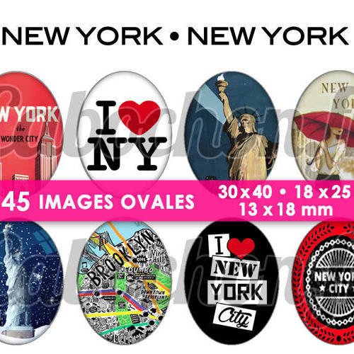 New york • new york  nyc ☆ 45 images digitales numériques ovales 30x40 18x25 et 13x18 mm bijoux cabochons miroirs 