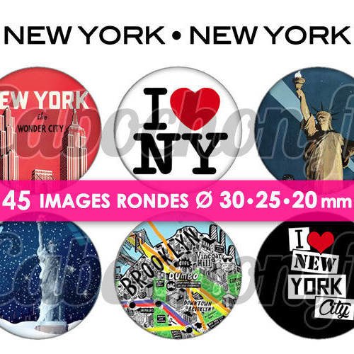 New york • new york  nyc ☆ 45 images digitales rondes 30 25 et 20 mm bijoux cabochons miroirs 