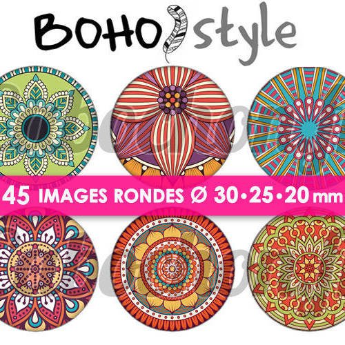 Boho style ll ☆ 45 images digitales rondes 30 25 et 20 mm mandala tribal ethnique bijoux cabochons 