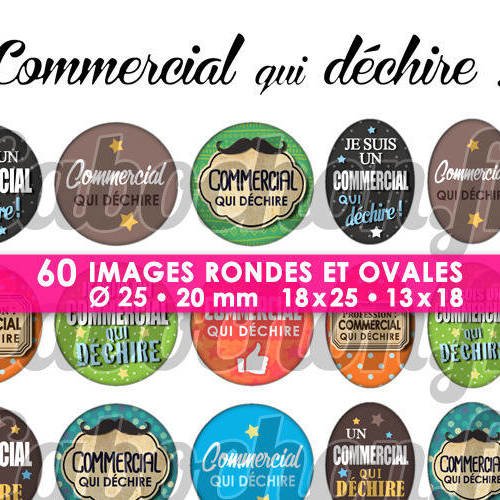 Commercial qui déchire ! ☆ 60 images digitales numériques rondes 25 et 20 mm et ovales 18x25 et 13x18 mm page d'images pour cabochons badges 