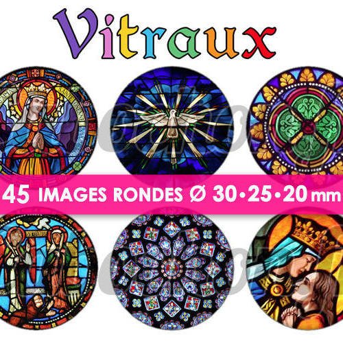 Vitraux ☆ 45 images digitales rondes 30 25 et 20 mm page d'images pour cabochons bijoux miroirs badges 