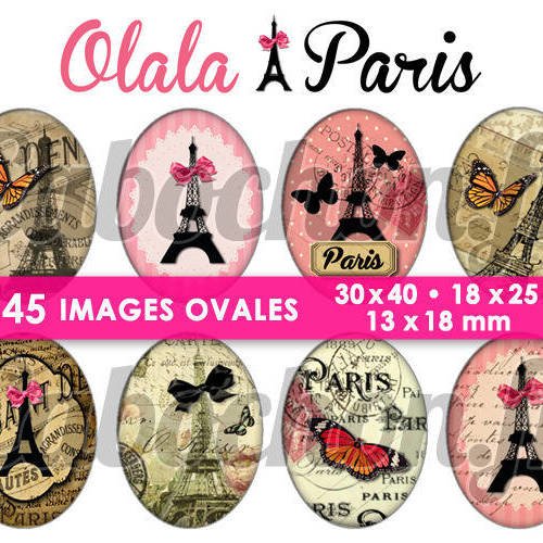 Olala paris ☆ 45 images digitales numériques ovales 30x40 18x25 et 13x18 mm page d'images cabochons badges miroirs 