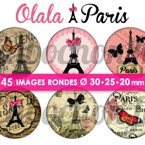 Olala paris ☆ 45 images digitales rondes 30 25 et 20 mm page d'images cabochons badges miroirs bijoux 