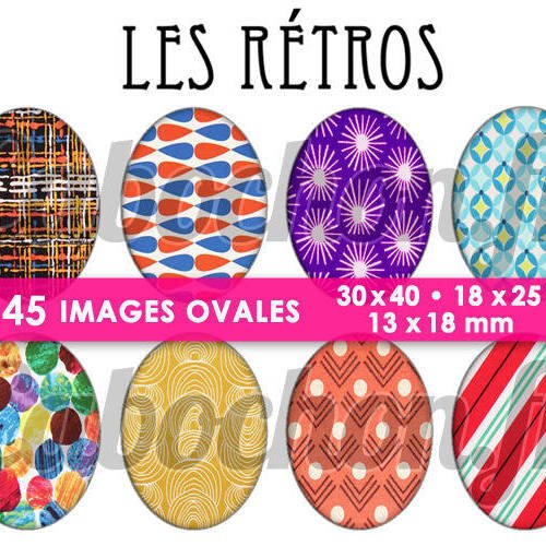 Les rétros v ☆ 45 images digitales numériques ovales 30x40 18x25 et 13x18 mm page cabochons bijoux miroirs 