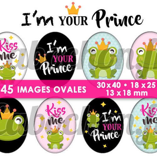 I'm your prince ☆ 45 images digitales numériques ovales 30x40 18x25 et 13x18 mm page de collage digital pour cabochons 
