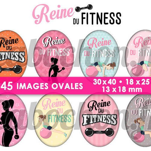 Reine du fitness ☆ 45 images digitales numériques ovales 30x40 18x25 et 13x18 mm page cabochons badges miroirs bijoux 