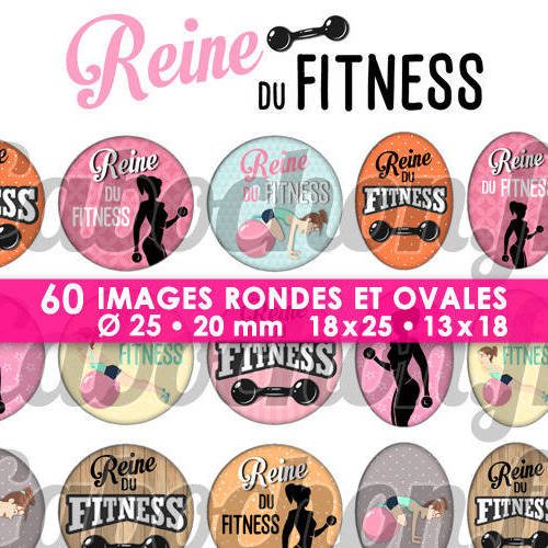Reine du fitness ☆ 60 images digitales rondes 25 et 20 mm et ovales 18x25 et 13x18 mm page d'images cabochons badges miroirs bijoux 
