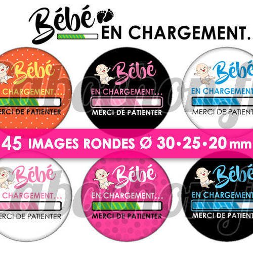Bébé en chargement ☆ 45 images digitales numériques rondes 30 25 et 20 mm page de collage digital pour cabochons badges miroirs bijoux 