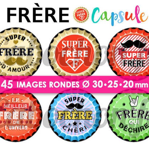 Frère capsule ☆ 45 images digitales numériques rondes 30 25 et 20 mm page de collage digital pour cabochons badges décapsuleur 