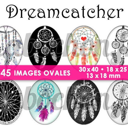 Dreamcatcher ll ☆ 45 images digitales numériques ovales 30x40 18x25 et 13x18 mm page cabochons bijoux miroirs 