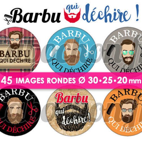 Barbu qui déchire ! ☆ 45 images digitales numériques rondes 30 25 et 20 mm page d'images cabochons badges décapsuleur porte clé 