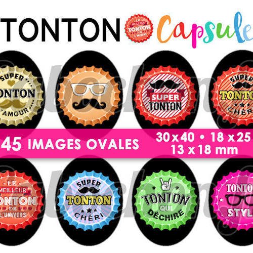 Tonton capsule ☆ 45 images digitales numériques ovales 30x40 18x25 et 13x18 mm page cabochons bijoux miroirs 