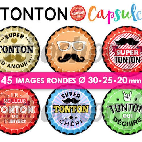 Tonton capsule ☆ 45 images digitales numériques rondes 30 25 et 20 mm page de collage digital pour cabochons badges miroirs bijoux 