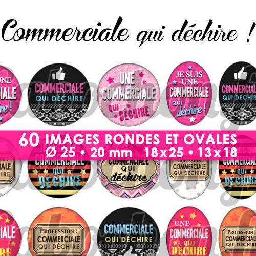 Commerciale qui déchire ! ☆ 60 images digitales numériques rondes 25 et 20 mm et ovales 18x25 et 13x18 mm page d'images pour cabochons badges 