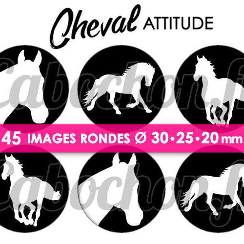 Cheval attitude lll ☆ 45 images digitales numériques rondes 30 25 et 20 mm page de collage digital pour cabochons badges miroirs bijoux 