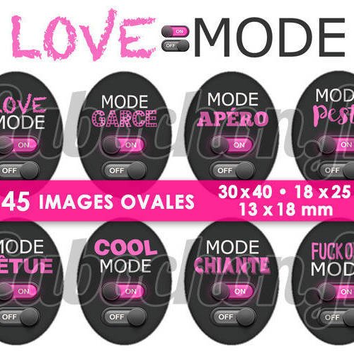 Love mode ☆ 45 images digitales numériques ovales 30x40 18x25 et 13x18 mm page cabochons bijoux miroirs 