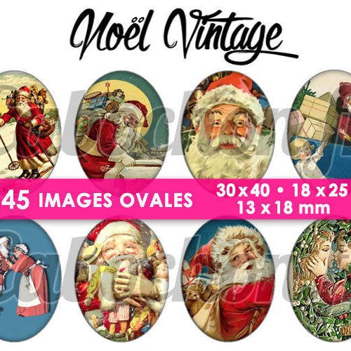 Noël vintage ☆ 45 images digitales numériques ovales 30x40 18x25 et 13x18 mm page cabochons bijoux miroirs 