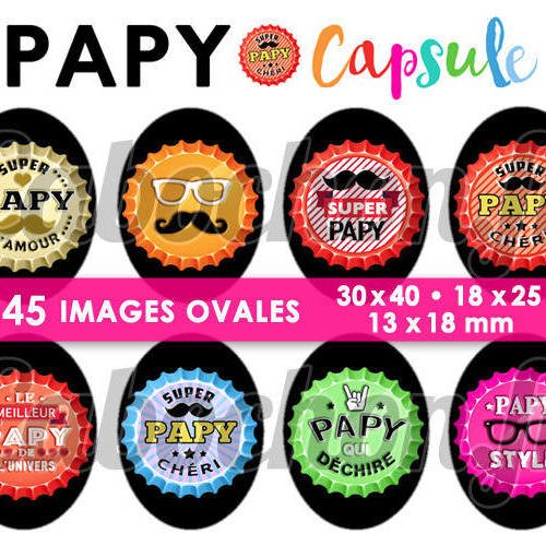 Papy capsule ☆ 45 images digitales numériques ovales 30x40 18x25 et 13x18 mm page cabochons bijoux miroirs 