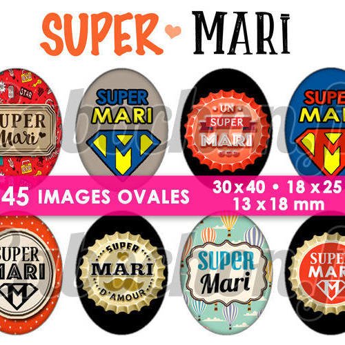 Super mari ☆ 45 images digitales numériques ovales 30x40 18x25 et 13x18 mm page cabochons bijoux miroirs badges 