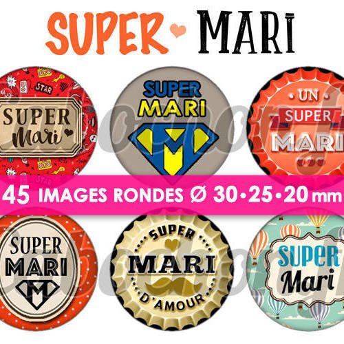 Super mari ☆ 45 images digitales numériques rondes 30 25 et 20 mm page de collage digital pour cabochons badges miroirs bijoux 