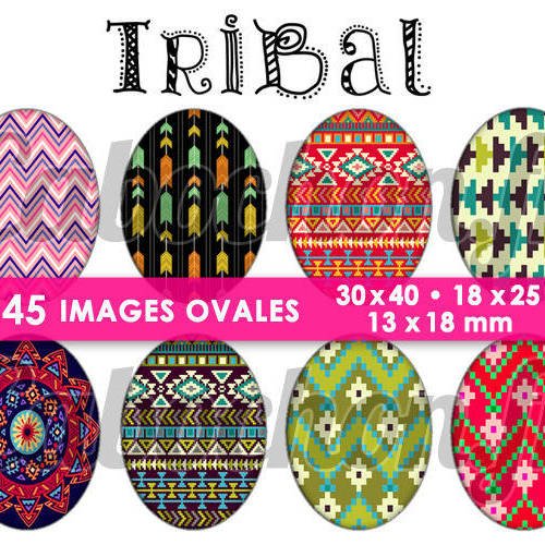 Tribal lll ☆ 45 images digitales numériques ovales 30x40 18x25 et 13x18 mm page cabochons bijoux miroirs badges 