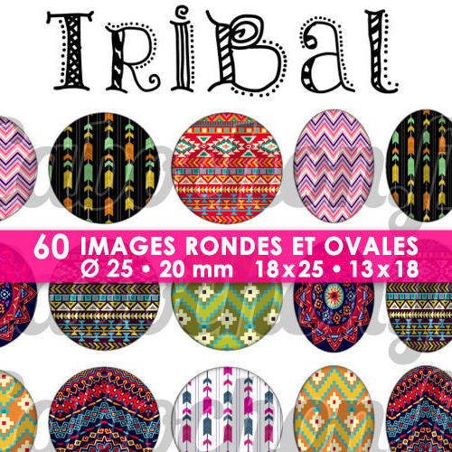 Tribal lll ☆ 60 images digitales rondes 25 et 20 mm et ovales 18x25 et 13x18 mm page cabochons badges miroirs bijoux 