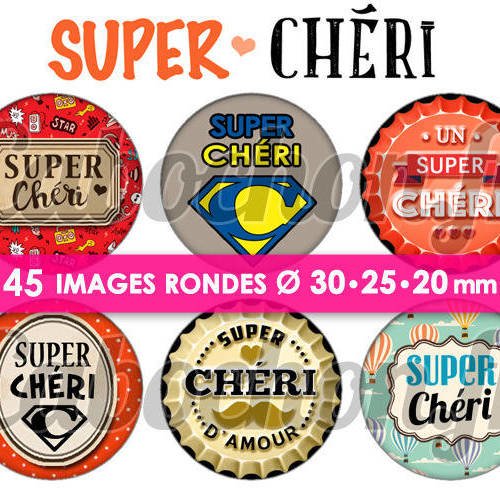 Super chéri ☆ 45 images digitales rondes 30 25 et 20 mm page de collage pour cabochons miroirs badges bijoux 