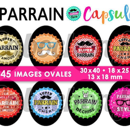 Parrain capsule ☆ 45 images digitales numériques ovales 30x40 18x25 et 13x18 mm page cabochon miroirs badges bijoux 