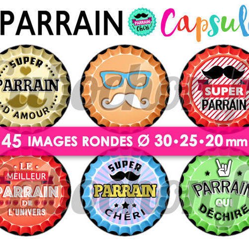 Parrain capsule ☆ 45 images digitales rondes 30 25 et 20 mm page de collage pour cabochons miroirs badges bijoux 