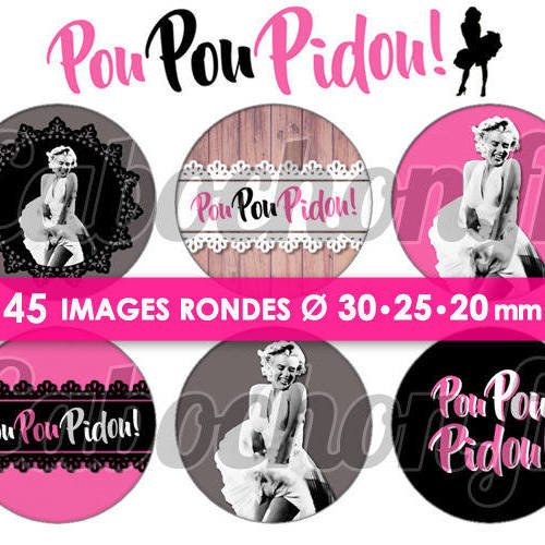 Poupoupidou ☆ 45 images digitales numériques rondes 30 25 et 20 mm page de collage digital pour cabochons 