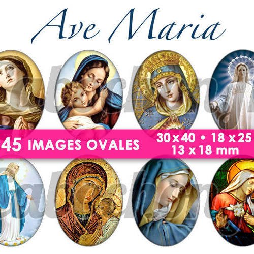 Ave maria ☆ 45 images digitales numériques ovales 30x40 18x25 et 13x18 mm page cabochons 