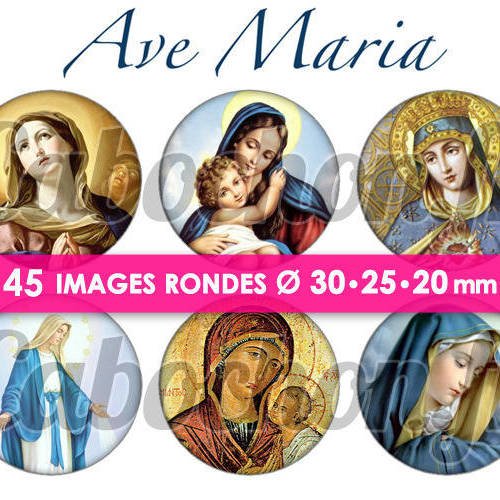 Ave maria ☆ 45 images digitales numériques rondes 30 25 et 20 mm page de collage digital pour cabochons 