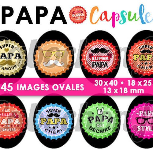 Papa capsule ☆ 45 images digitales numériques ovales 30x40 18x25 et 13x18 mm page cabochons 