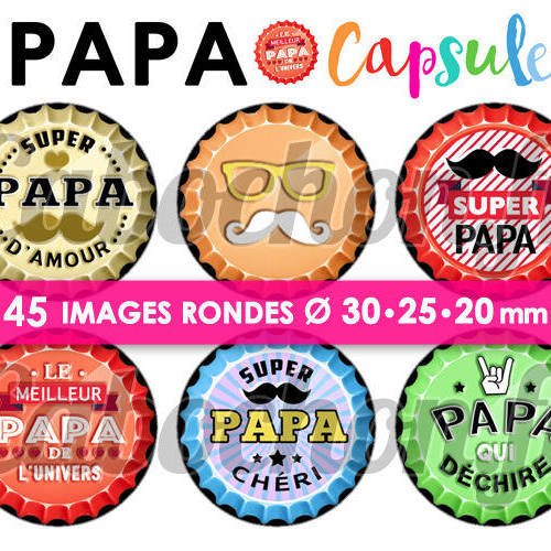 Papa capsule ☆ 45 images digitales numériques rondes 30 25 et 20 mm page de collage digital pour cabochons 