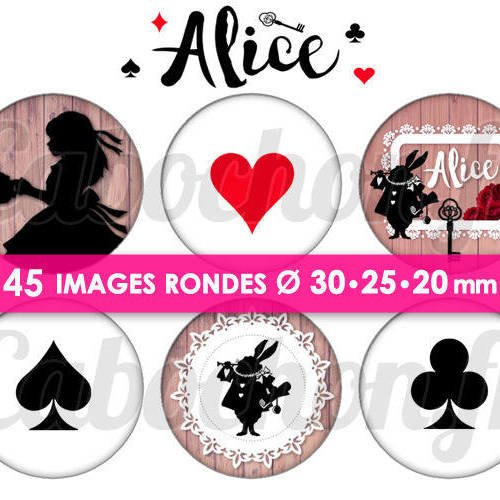 Alice lv ☆ 45 images digitales numériques rondes 30 25 et 20 mm page de collage digital pour cabochons 
