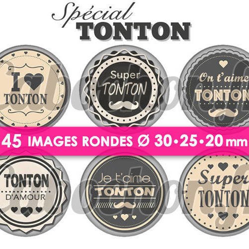 Spécial tonton ☆ 45 images digitales numériques rondes 30 25 et 20 mm page de collage digital pour cabochons 