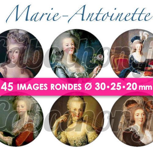 Marie antoinette ☆ 45 images digitales numériques rondes 30 25 et 20 mm page de collage digital pour cabochons 