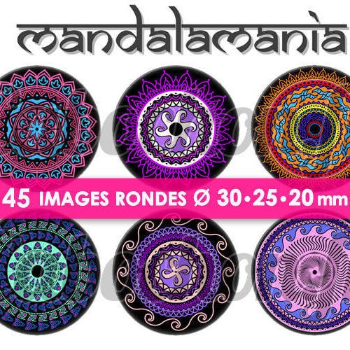 Mandala mania vl ☆ 45 images digitales numériques rondes 30 25 et 20 mm page de collage digital pour cabochons 