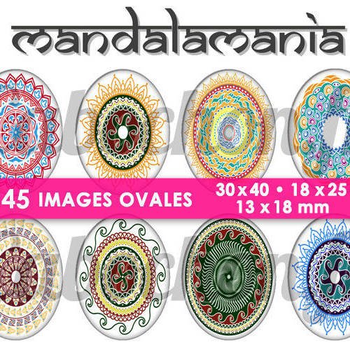Mandala mania v ☆ 45 images digitales numériques ovales 30x40 18x25 et 13x18 mm page cabochons 