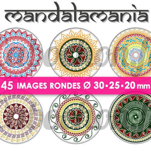 Mandala mania v ☆ 45 images digitales numériques rondes 30 25 et 20 mm page de collage digital pour cabochons 