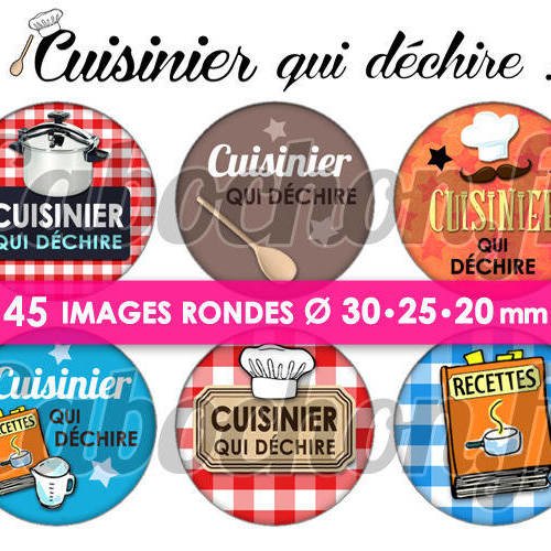 Cuisinier qui déchire ! ☆ 45 images digitales numériques rondes 30 25 et 20 mm page de collage digital pour cabochons 
