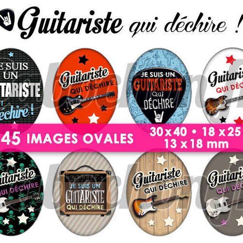Guitariste qui déchire ! ☆ 45 images digitales numériques ovales 30x40 18x25 et 13x18 mm page cabochons 