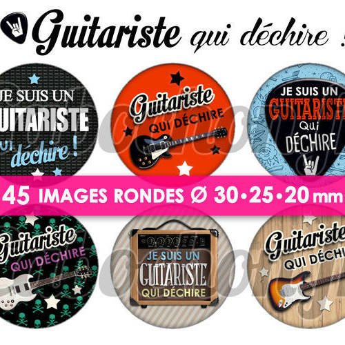 Guitariste qui déchire ! ☆ 45 images digitales numériques rondes 30 25 et 20 mm page de collage digital pour cabochons 