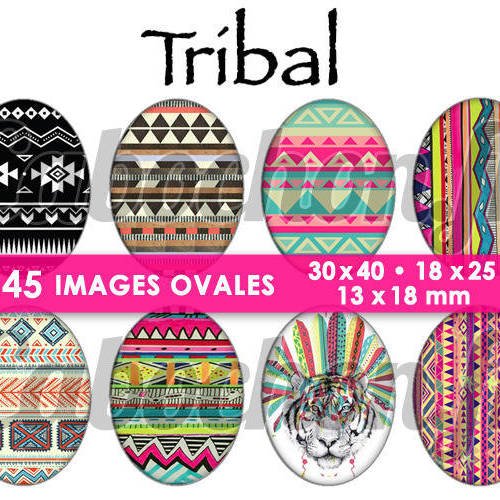 Tribal ☆ 45 images digitales numériques ovales 30x40 18x25 et 13x18 mm page cabochons 