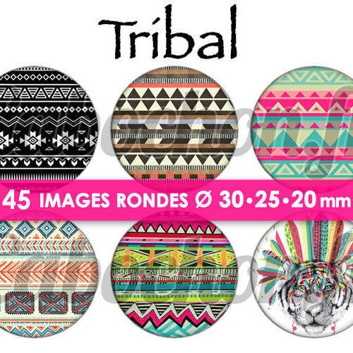 Tribal ☆ 45 images digitales numériques rondes 30 25 et 20 mm page de collage digital pour cabochons 