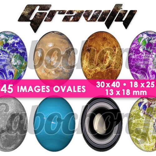 Gravity ☆ 45 images digitales numériques ovales 30x40 18x25 et 13x18 mm page cabochons 