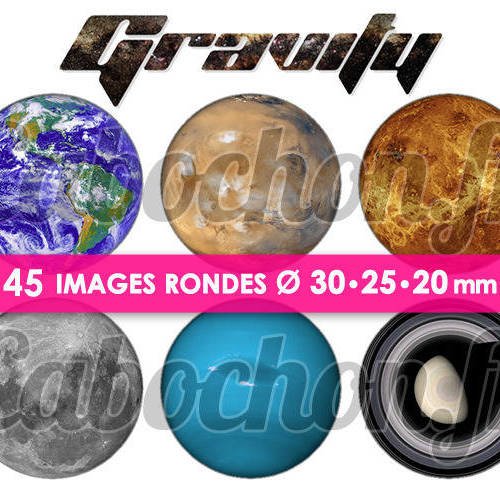 Gravity ☆ 45 images digitales numériques rondes 30 25 et 20 mm page de collage digital pour cabochons 