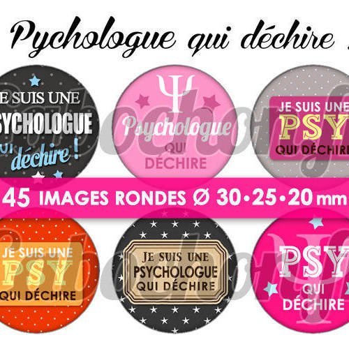 Psychologue qui déchire ! ☆ 45 images digitales numériques rondes 30 25 et 20 mm page de collage digital pour cabochons 